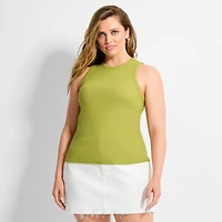 Ashley Graham Women's Plus High Neck Rib Tank
