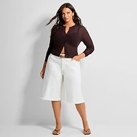 Ashley Graham Womens Plus Crew Neck Long Sleeve Cardigan
