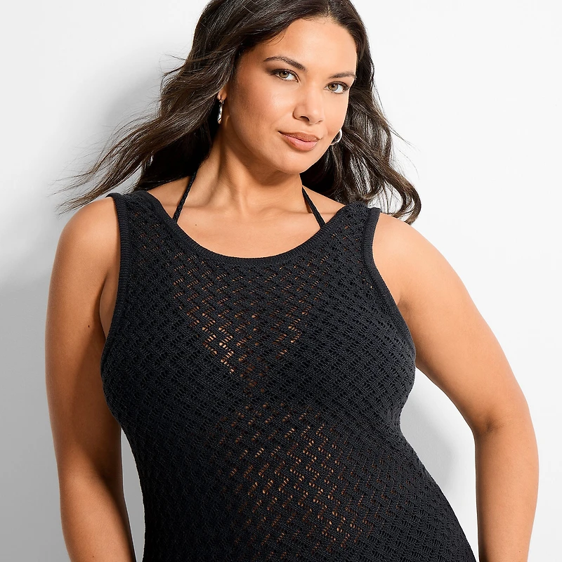 Ashley Graham Women's Plus Scoop Back Crochet Tank Dress