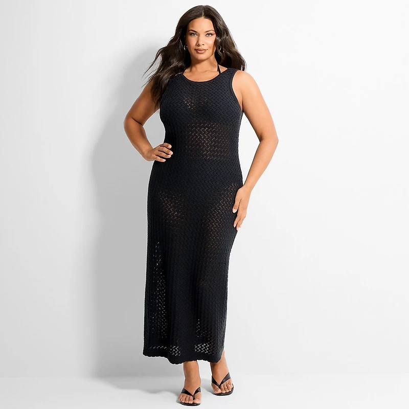 Ashley Graham Women's Plus Scoop Back Crochet Tank Dress