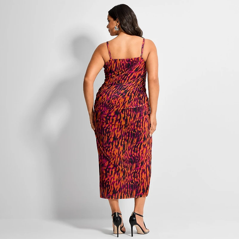 Ashley Graham Women's Plus Ruched Bodycon Midi Dress