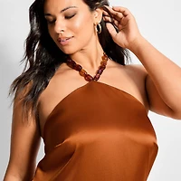 Ashley Graham Women's Plus Bead Trim Satin Midi Dress