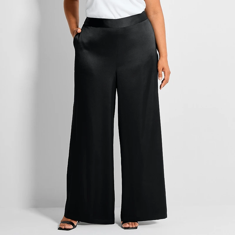 Ashley Graham Women's Plus Satin Pull on Pant
