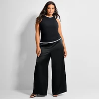 Ashley Graham Women's Plus Satin Pull on Pant