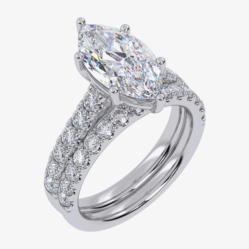Signature By Modern Bride (G-H / Vs2-Si1) Womens 4 CT. T.W. Lab Grown White Diamond 14K Gold Marquise Side Stone Bridal Set
