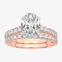 Signature By Modern Bride (G-H / Si1-Si2) Womens 4 CT. T.W. Lab Grown White Diamond 14K Gold Oval Side Stone Bridal Set