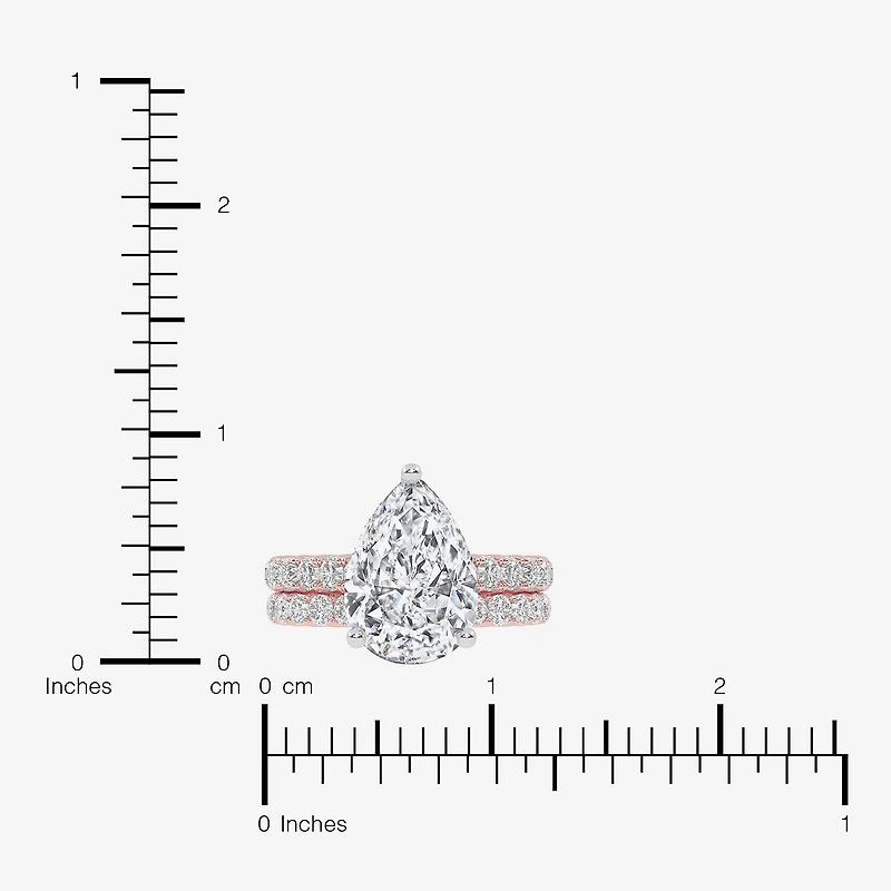 Signature By Modern Bride (G-H / Si1-Si2) Womens 4 CT. T.W. Lab Grown White Diamond 14K Gold Pear Side Stone Bridal Set