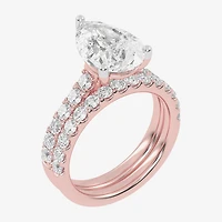 Signature By Modern Bride (G-H / Si1-Si2) Womens 4 CT. T.W. Lab Grown White Diamond 14K Gold Pear Side Stone Bridal Set