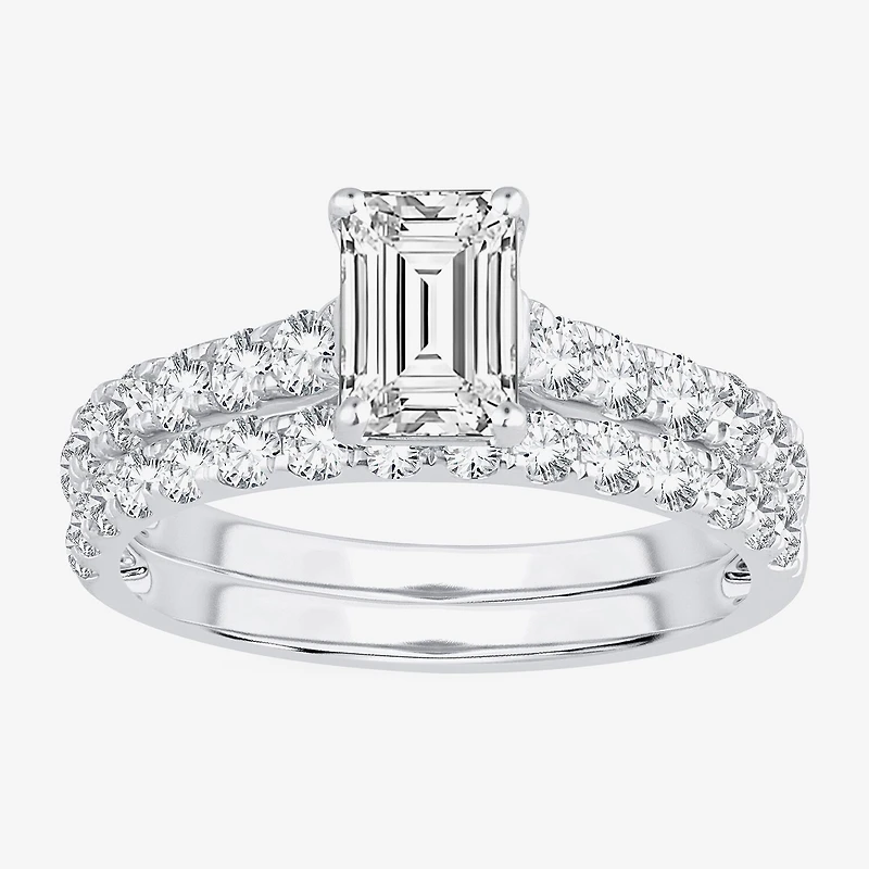 (H-I / SI1-SI2) Signature By Modern Bride Womens 2 1/2 CT. TW. Lab Grown White Diamond 14K Gold Emerald Bridal Set