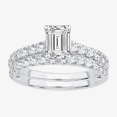 (H-I / SI1-SI2) Signature By Modern Bride Womens 2 1/2 CT. TW. Lab Grown White Diamond 14K Gold Emerald Bridal Set