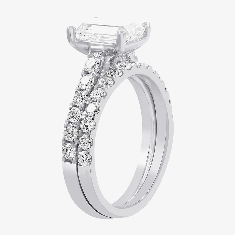 (H-I / SI1-SI2) Signature By Modern Bride Womens 2 1/2 CT. TW. Lab Grown White Diamond 14K Gold Emerald Bridal Set