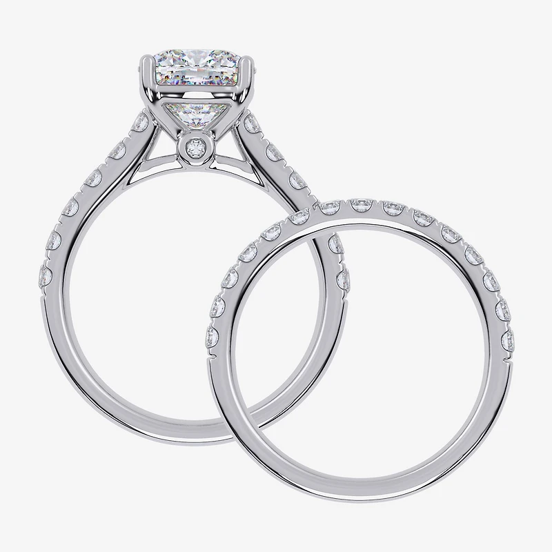 Signature By Modern Bride (G-H / Vs2-Si1) Womens 4 CT. T.W. Lab Grown White Diamond 14K Gold Cushion Side Stone Bridal Set