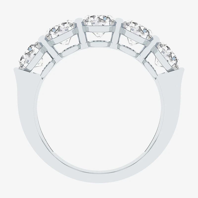 (F / Vs2) Womens 23.MM 4 CT. T.W. Lab Grown White Diamond 10K Gold Oval 5-Stone Wedding Band