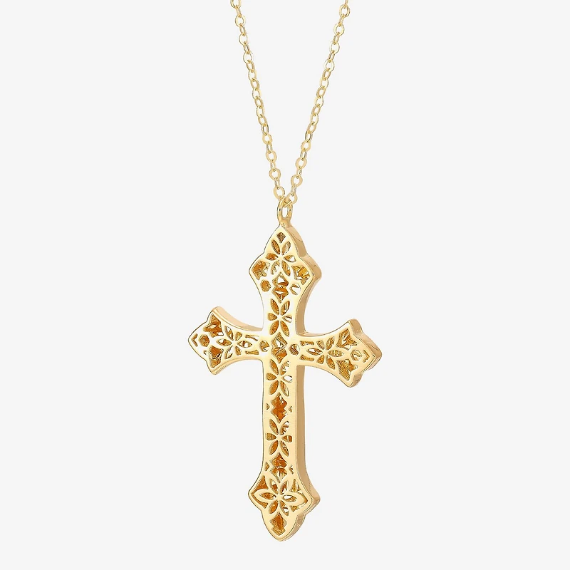 Made in Italy Cross Womens 10K Gold Cross 16 Inch Pendant Necklace