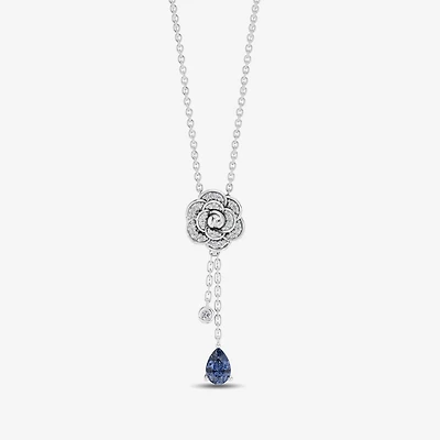 Enchanted Disney Fine Jewelry Womens 1/8 CT. T.W. Genuine Blue Sapphire Sterling Silver Flower 18 Inch Pendant Necklace