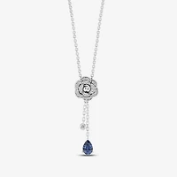 Enchanted Disney Fine Jewelry Womens 1/8 CT. T.W. Genuine Blue Sapphire Sterling Silver Flower 18 Inch Pendant Necklace