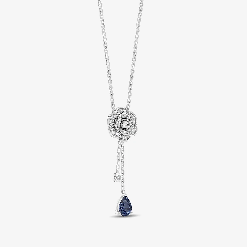 Enchanted Disney Fine Jewelry Womens 1/8 CT. T.W. Genuine Blue Sapphire Sterling Silver Flower 18 Inch Pendant Necklace