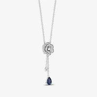 Enchanted Disney Fine Jewelry Womens 1/8 CT. T.W. Genuine Blue Sapphire Sterling Silver Flower 18 Inch Pendant Necklace