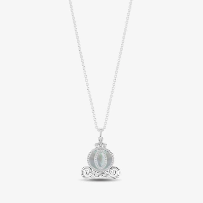 Enchanted Disney Fine Jewelry Womens 1/6 CT. T.W. White Mother Of Pearl Sterling Silver 16 Inch Pendant Necklace