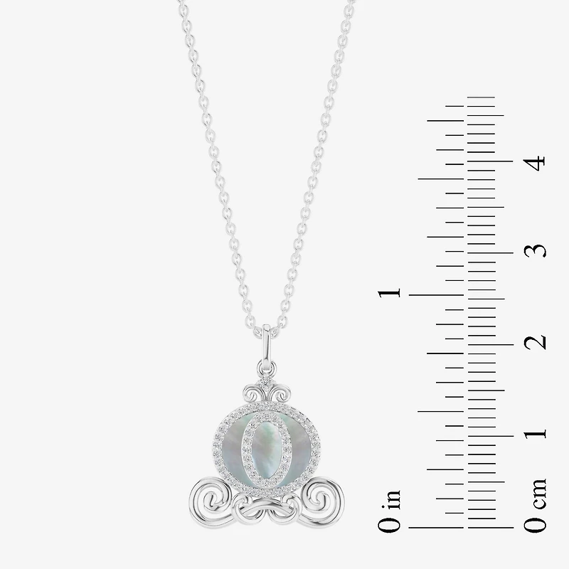 Enchanted Disney Fine Jewelry Womens 1/6 CT. T.W. White Mother Of Pearl Sterling Silver 16 Inch Pendant Necklace