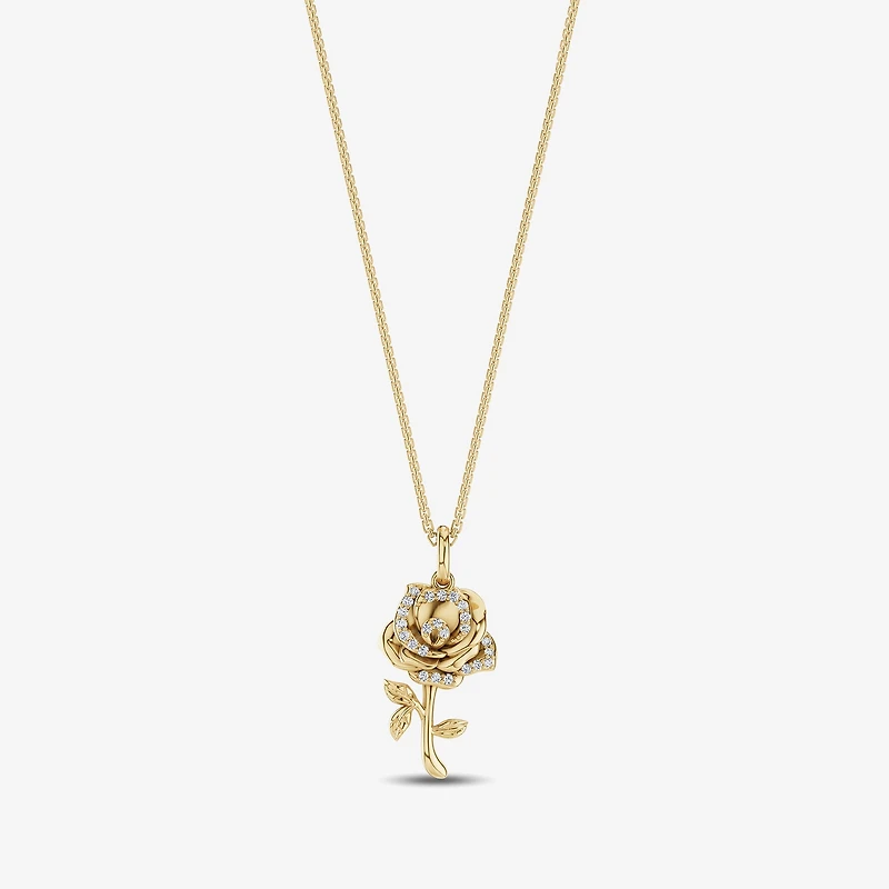 Enchanted Disney Fine Jewelry Womens 1/10 CT. T.W. Natural White Diamond 14K Gold Flower 16 Inch Pendant Necklace