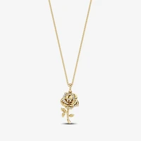 Enchanted Disney Fine Jewelry Womens 1/10 CT. T.W. Natural White Diamond 14K Gold Flower 16 Inch Pendant Necklace