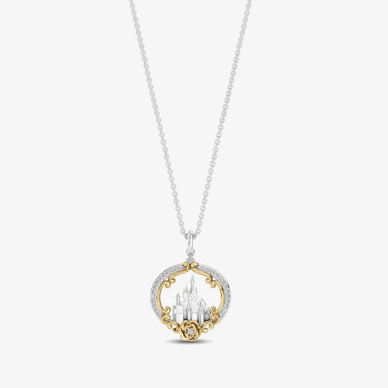 Enchanted Disney Fine Jewelry Womens 1/ CT. T.W. Natural White Diamond 14K Gold Sterling Silver 16 Inch Pendant Necklace