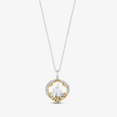 Enchanted Disney Fine Jewelry Womens 1/6 CT. T.W. Natural White Diamond 14K Gold Sterling Silver 16 Inch Pendant Necklace