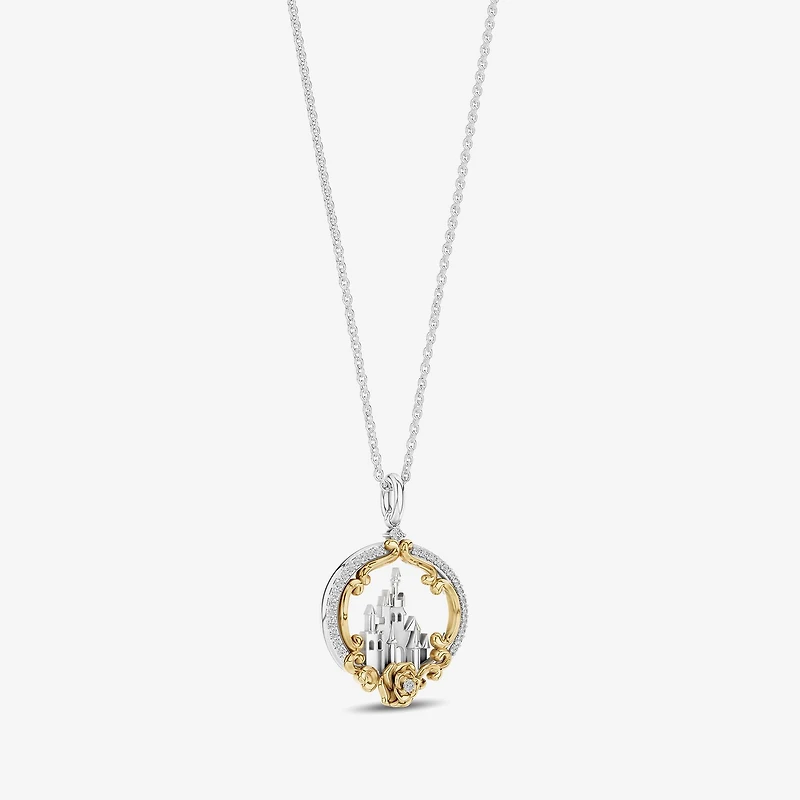 Enchanted Disney Fine Jewelry Womens 1/ CT. T.W. Natural White Diamond 14K Gold Sterling Silver 16 Inch Pendant Necklace