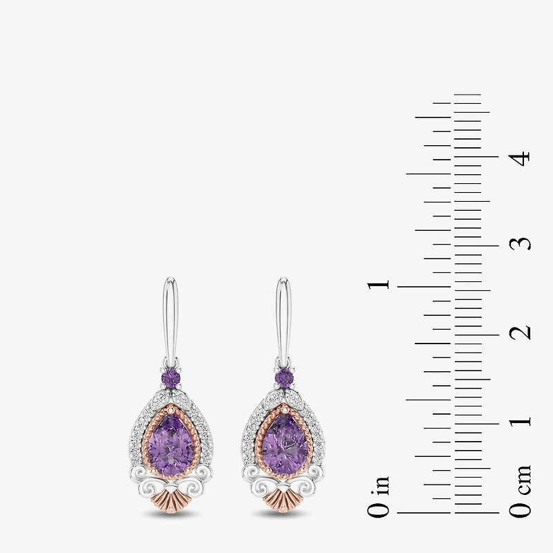 Womens 1/6 CT. T.W. Genuine Purple Amethyst 14K Rose Gold Sterling Silver Ariel Princess The Little Mermaid Drop Earrings
