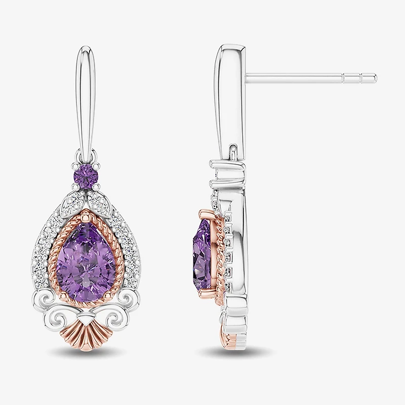 Womens 1/6 CT. T.W. Genuine Purple Amethyst 14K Rose Gold Sterling Silver Ariel Princess The Little Mermaid Drop Earrings