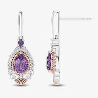 Womens 1/6 CT. T.W. Genuine Purple Amethyst 14K Rose Gold Sterling Silver Ariel Princess The Little Mermaid Drop Earrings