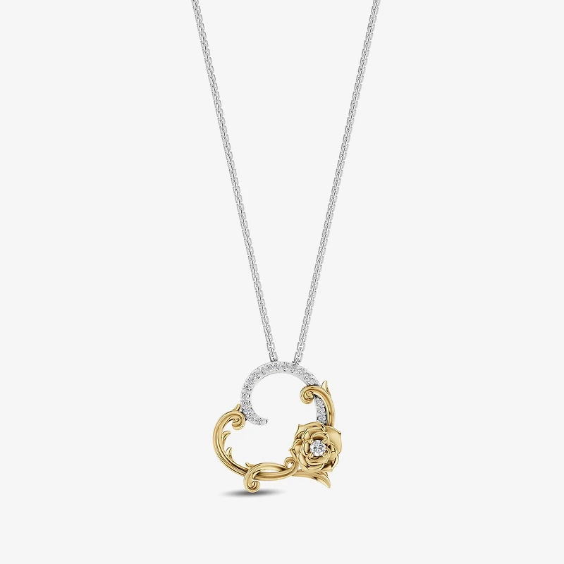 Enchanted Disney Fine Jewelry Womens 1/ CT. T.W. Natural White Diamond 14K Gold Sterling Silver 16 Inch Pendant Necklace