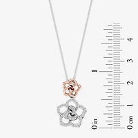 Enchanted Disney Fine Jewelry Womens 1/5 CT. Natural White Diamond 14K Rose Gold Over Silver Sterling Silver Flower 16 Inch Pendant Necklace