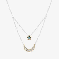 Enchanted Disney Fine Jewelry Womens 1/6 CT. T.W. Genuine Blue Topaz 14K Gold Sterling Silver 15 Inch Pendant Necklace