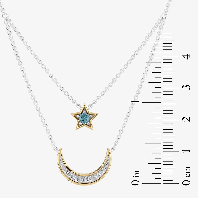 Enchanted Disney Fine Jewelry Womens 1/6 CT. T.W. Genuine Blue Topaz 14K Gold Sterling Silver 15 Inch Pendant Necklace