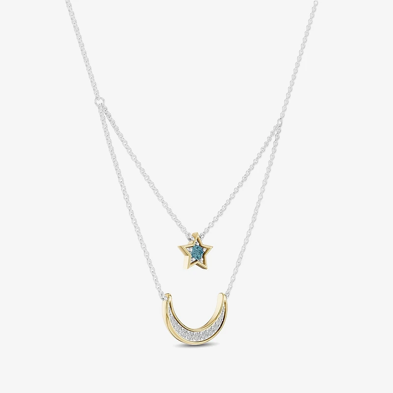 Enchanted Disney Fine Jewelry Womens 1/6 CT. T.W. Genuine Blue Topaz 14K Gold Sterling Silver 15 Inch Pendant Necklace
