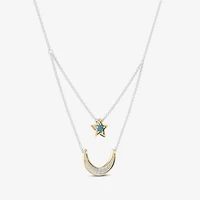 Enchanted Disney Fine Jewelry Womens 1/6 CT. T.W. Genuine Blue Topaz 14K Gold Sterling Silver 15 Inch Pendant Necklace