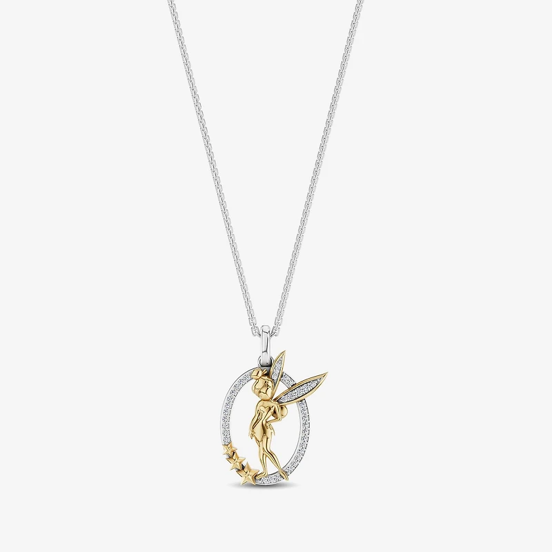 Enchanted Disney Fine Jewelry Tinkerbell Womens 1/10 CT. T.W. Natural White Diamond 14K Gold Over Silver Sterling Silver 18 Inch Pendant Necklace