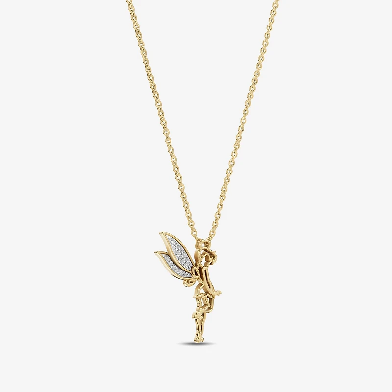 Enchanted Disney Fine Jewelry Tinkerbell Womens Diamond Accent Natural White Diamond 14K Gold Over Silver 18 Inch Pendant Necklace