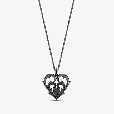 Enchanted Disney Fine Jewelry Villains Womens 1/6 CT. T.W. Genuine Black Onyx Sterling Silver Heart 18 Inch Pendant Necklace