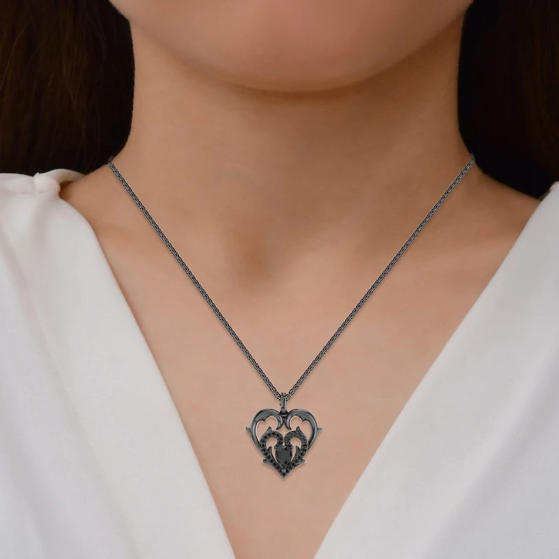 Enchanted Disney Fine Jewelry Villains Womens 1/6 CT. T.W. Genuine Black Onyx Sterling Silver Heart 18 Inch Pendant Necklace