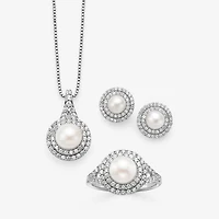 Gemstone & Lab-Created White Sapphire Sterling Silver Halo Pendant Necklace