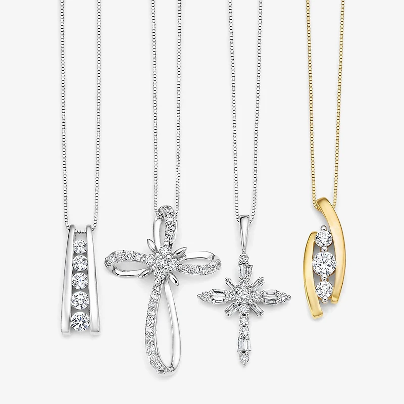(H-I / I1) Womens 1/3 CT. T.W. Lab Grown White Diamond 10K Gold Cross 18 Inch Pendant Necklace