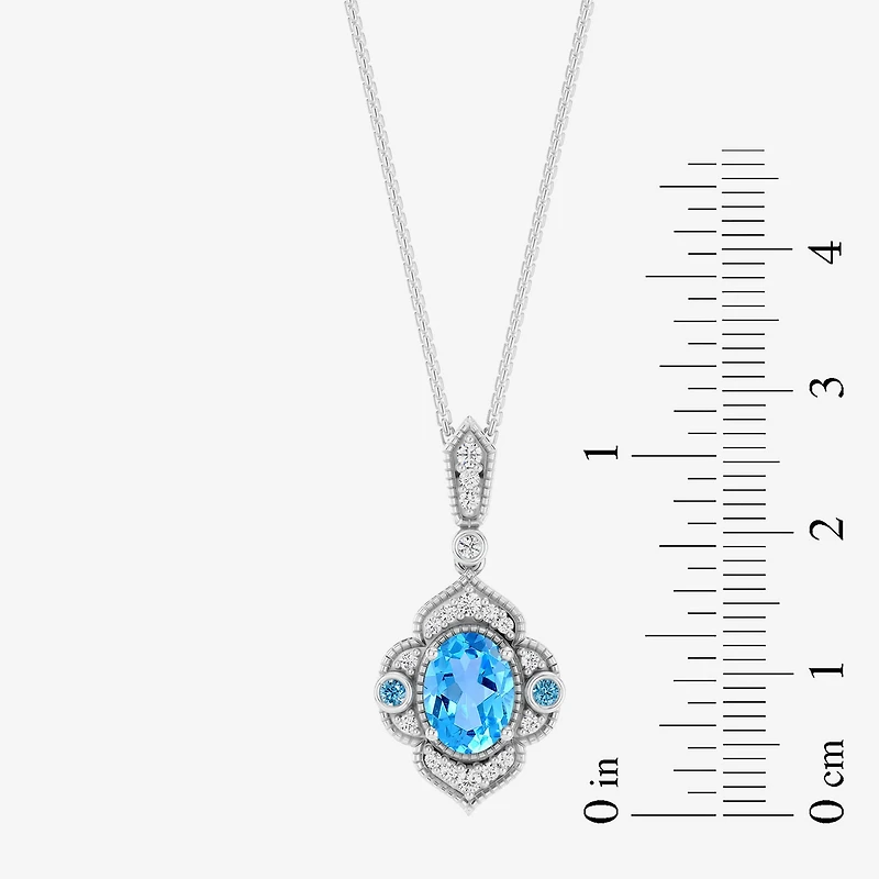 Enchanted Disney Fine Jewelry Womens 1/6 CT. T.W. Genuine Blue Topaz Sterling Silver 18 Inch Pendant Necklace