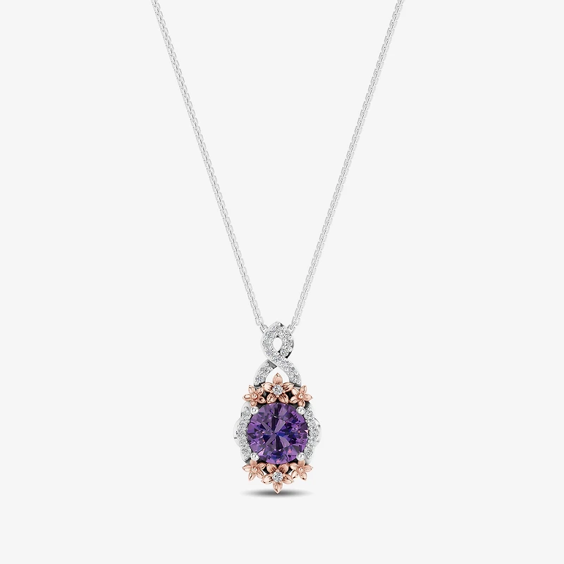 Enchanted Disney Fine Jewelry Womens 1/5 CT. Genuine Purple Amethyst 14K Two Tone Gold Over Silver 18 Inch Pendant Necklace