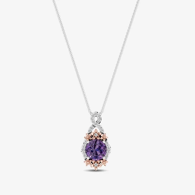 Enchanted Disney Fine Jewelry Womens 1/5 CT. Genuine Purple Amethyst 14K Two Tone Gold Over Silver 18 Inch Pendant Necklace