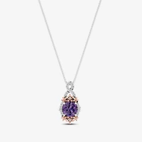 Enchanted Disney Fine Jewelry Womens 1/5 CT. Genuine Purple Amethyst 14K Two Tone Gold Over Silver 18 Inch Pendant Necklace