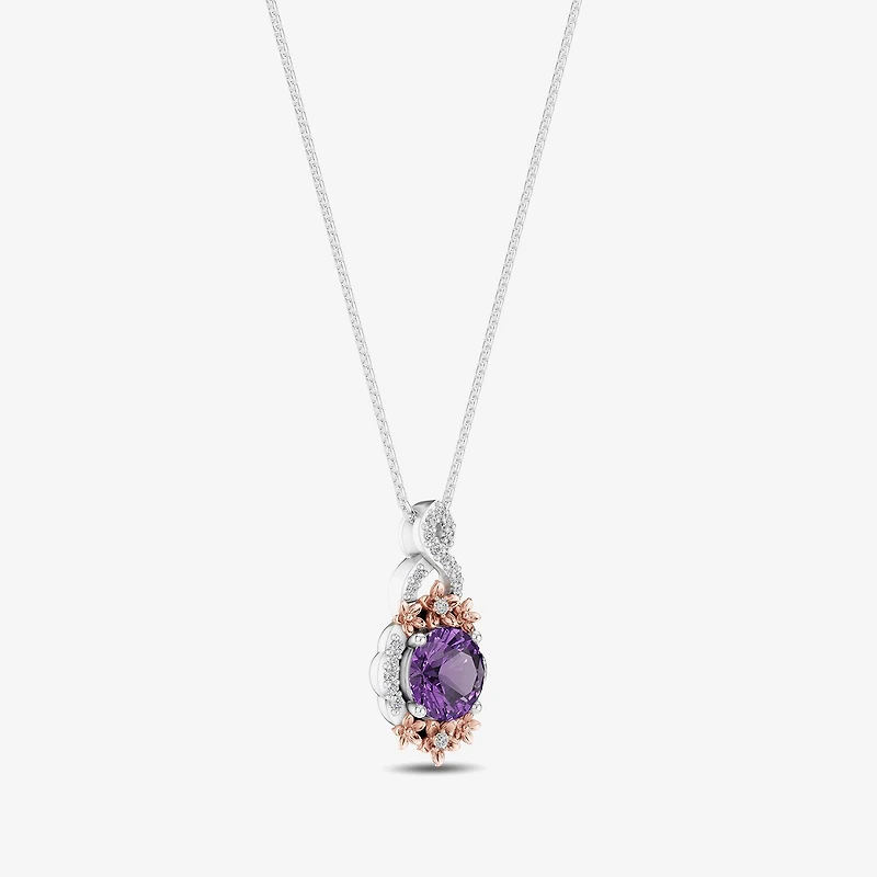 Enchanted Disney Fine Jewelry Womens 1/5 CT. Genuine Purple Amethyst 14K Two Tone Gold Over Silver 18 Inch Pendant Necklace