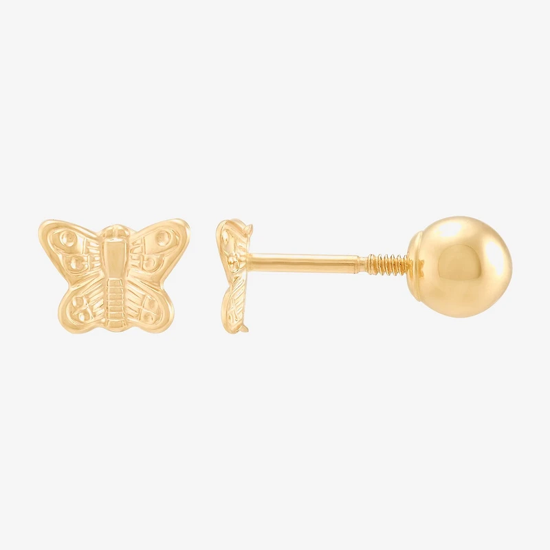 Limited Quantities! 14K Gold 4.5mm Butterfly Stud Earrings